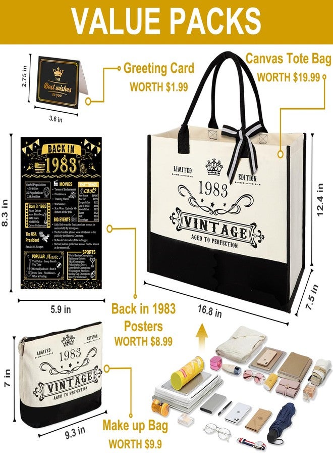 YeohJoy 42nd Birthday Gifts for Her Canvas Tote Bag Travel Gear, Unique 42 Years Old Birthday Gifts for Girlfriend Sister Friends Women, Vintage 1983 Handbag & Cosmetic Bag & Back in 1983 Poster - Image 5